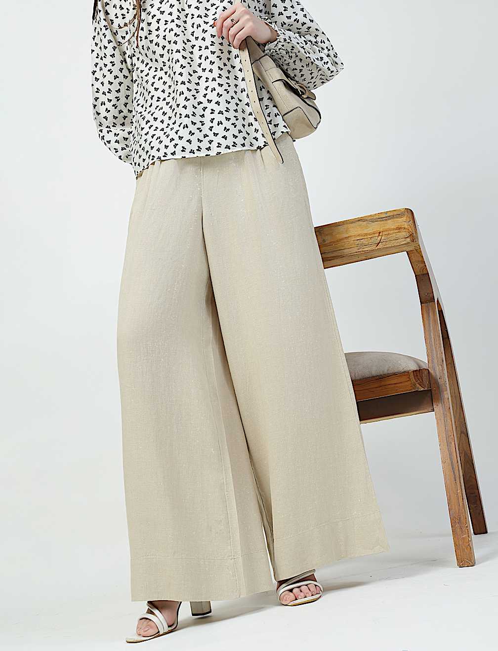 Linen Rich Plain Relaxed Fit Trousers