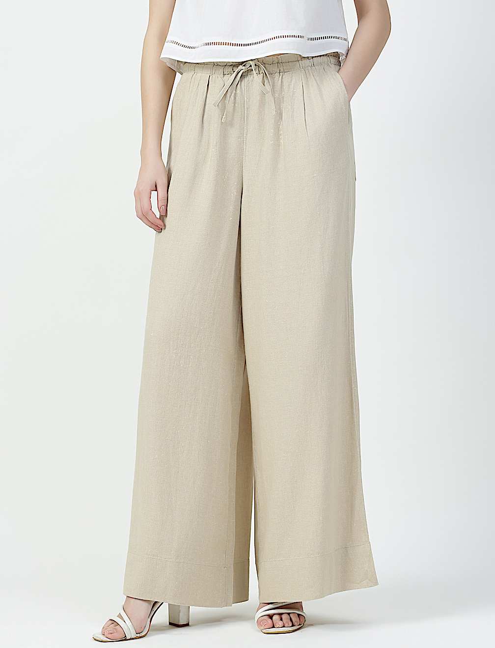 Linen Rich Plain Relaxed Fit Trousers
