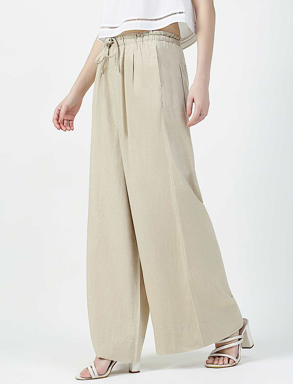 Linen Rich Plain Relaxed Fit Trousers