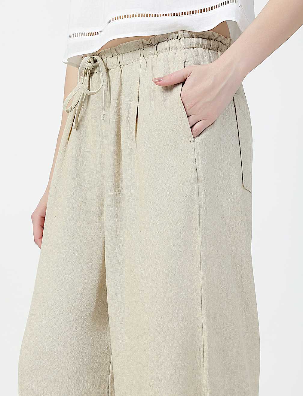 Linen Rich Plain Relaxed Fit Trousers