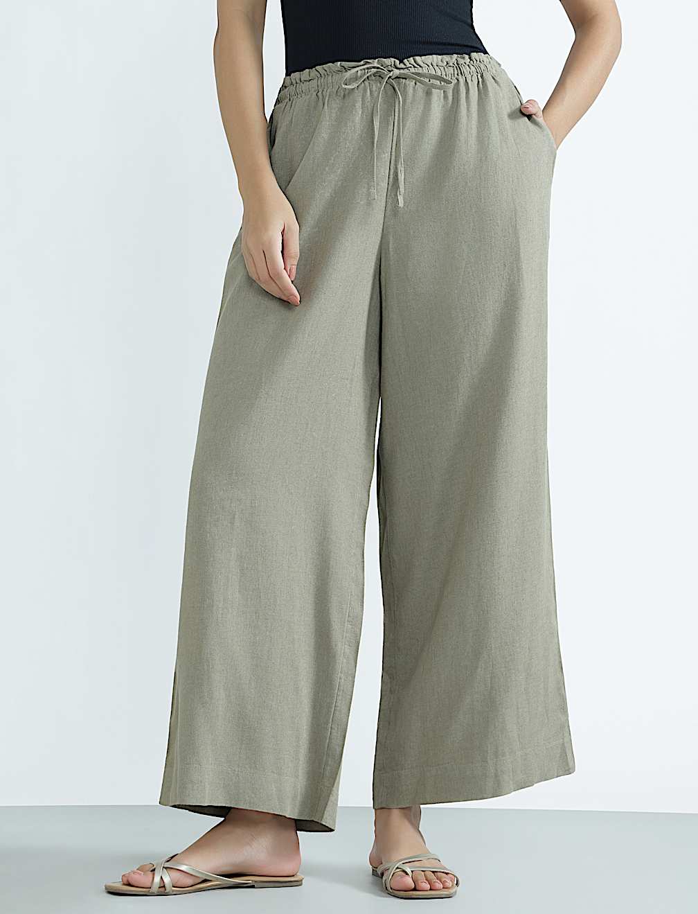 Linen Rich Plain Regular Fit Trousers
