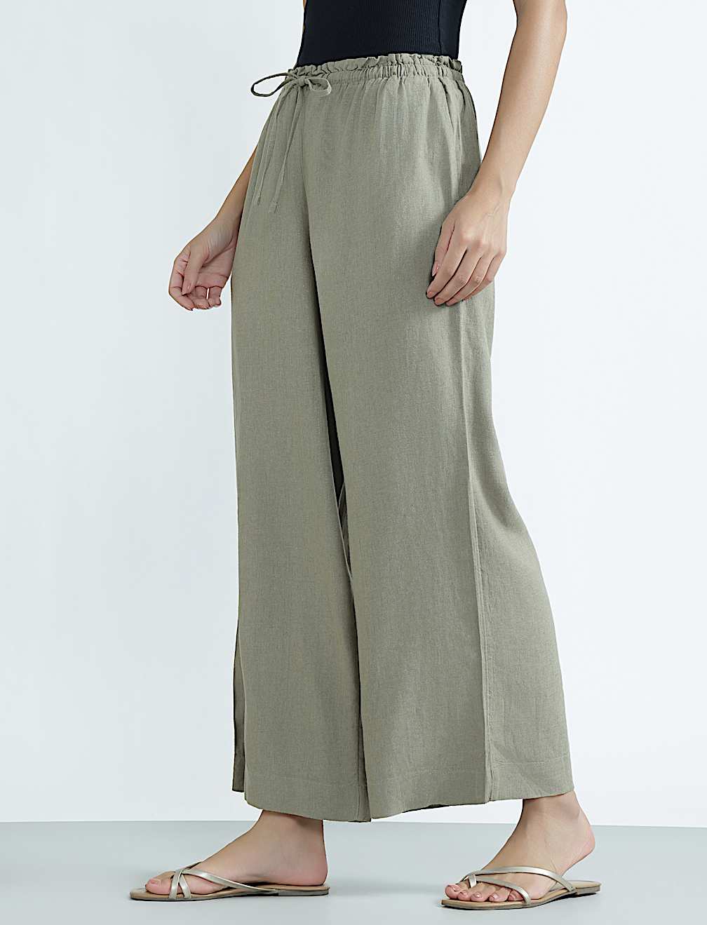 Linen Rich Plain Regular Fit Trousers