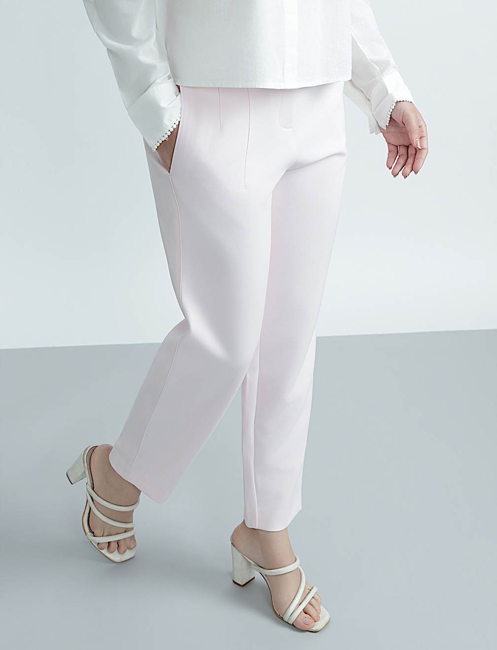 High Waisted Pleat Front Tapered Trousers