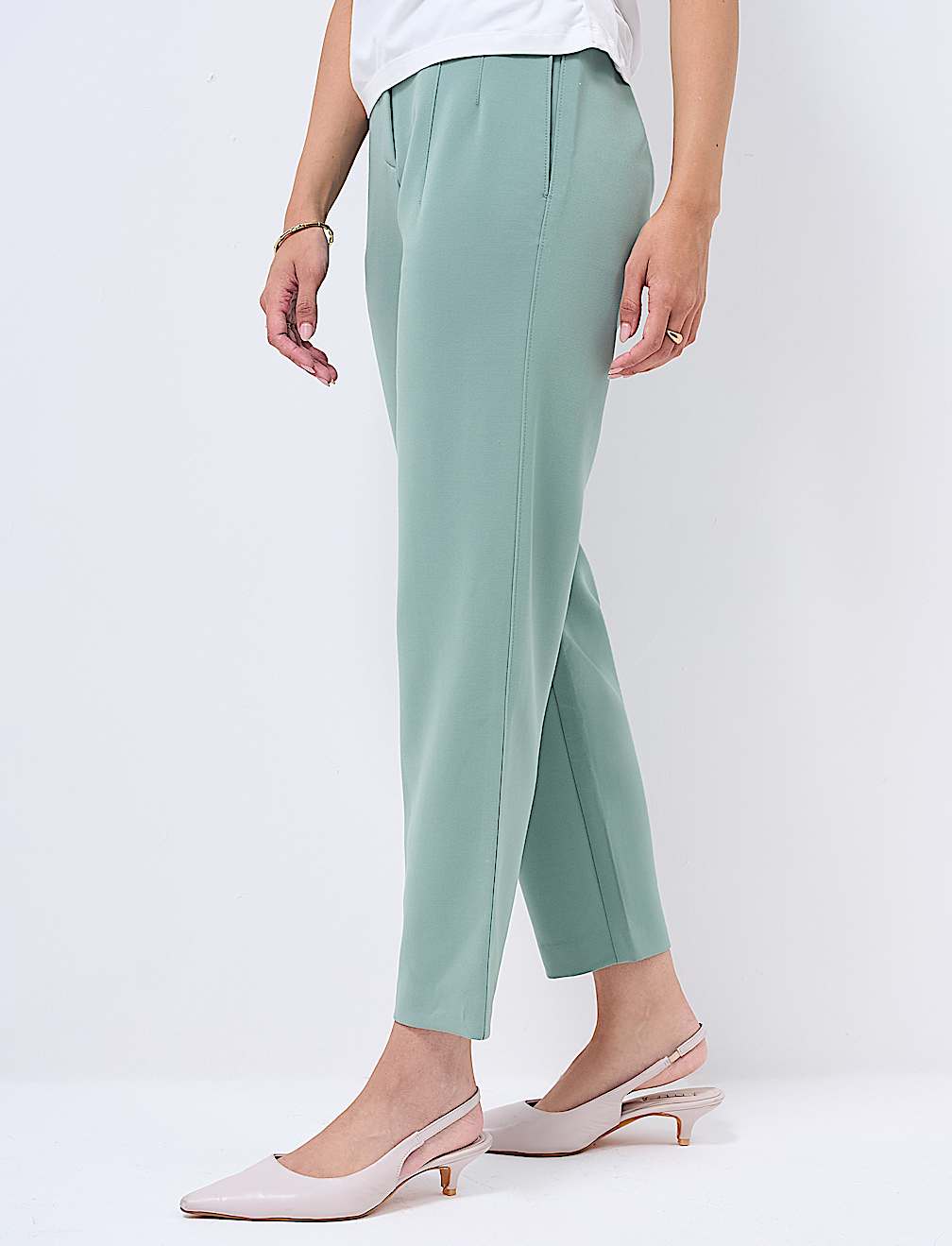 High Waisted Pleat Front Tapered Trousers