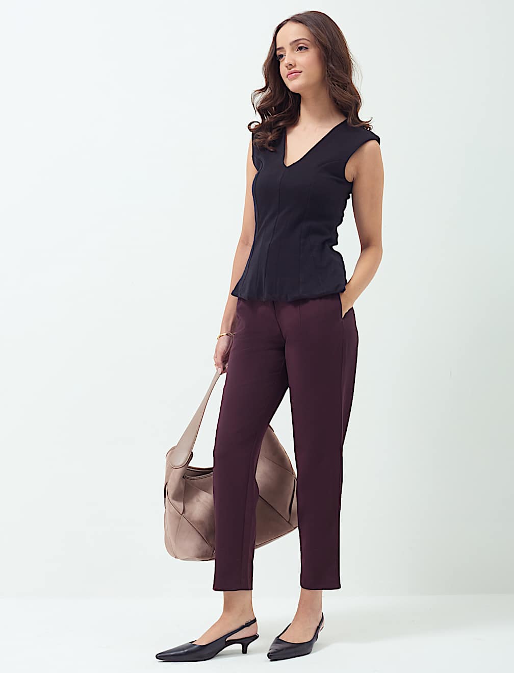 High Waisted Pleat Front Tapered Trousers