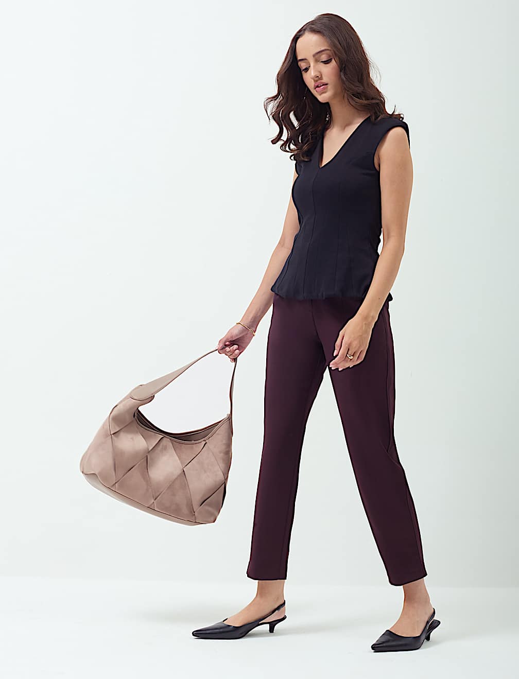 High Waisted Pleat Front Tapered Trousers