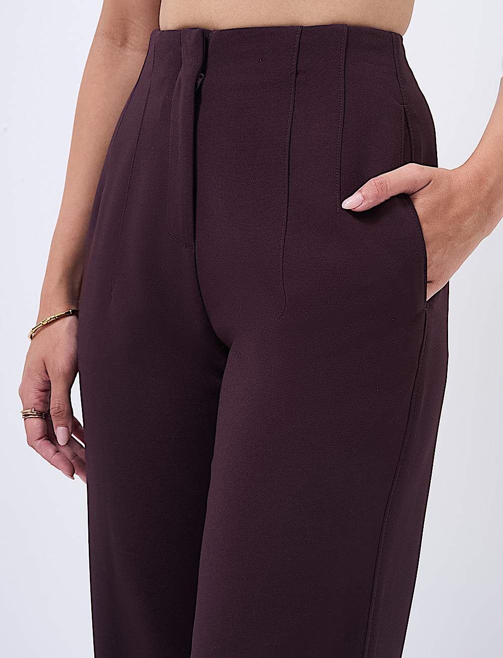High Waisted Pleat Front Tapered Trousers
