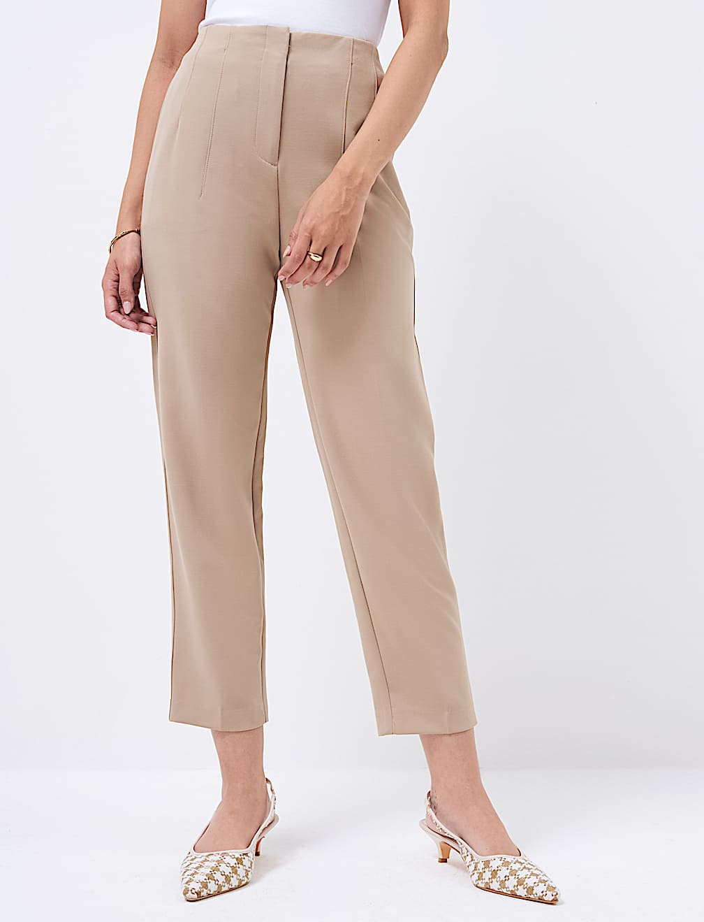 High Waisted Pleat Front Tapered Trousers