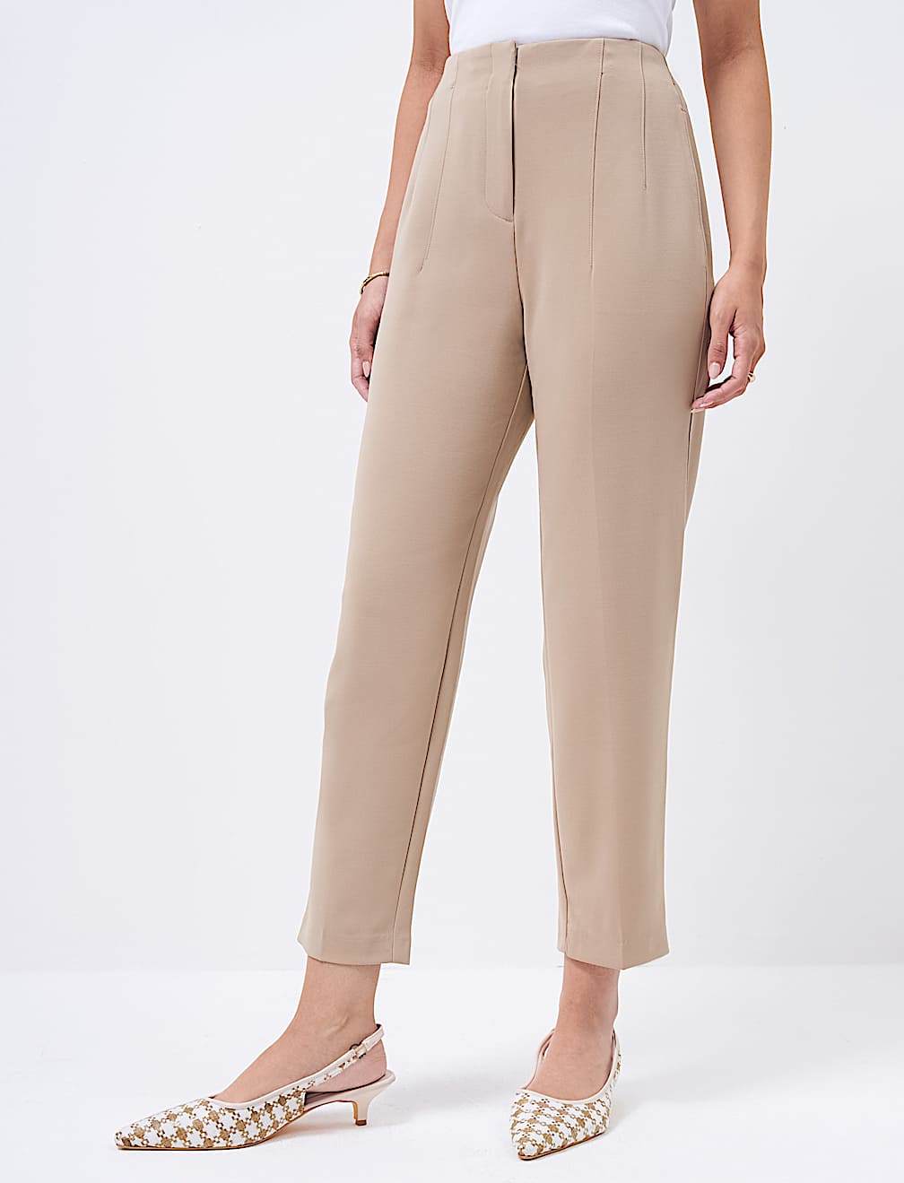 High Waisted Pleat Front Tapered Trousers