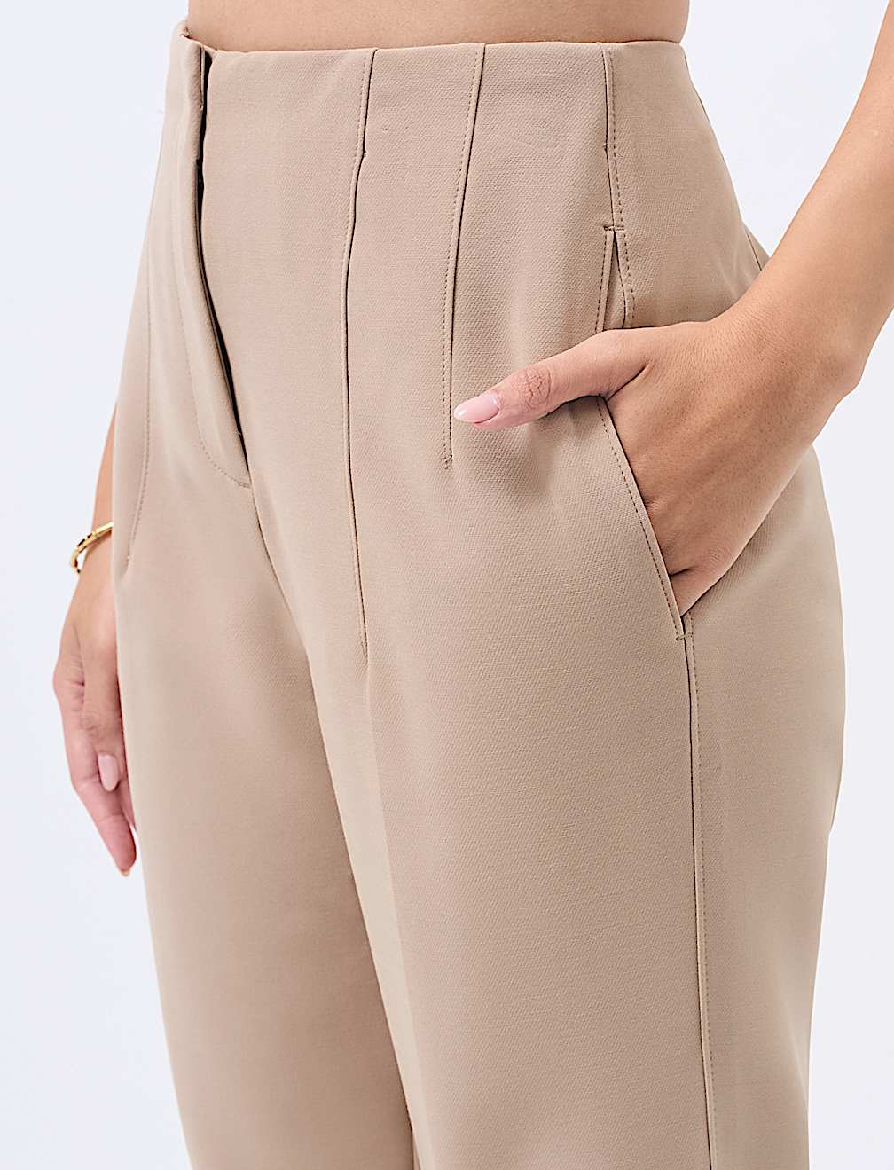 High Waisted Pleat Front Tapered Trousers