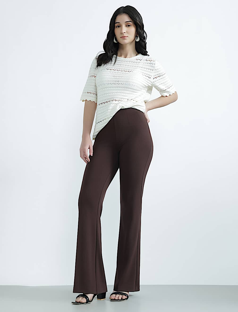 Slim Fit Pleat Front Flared Trousers