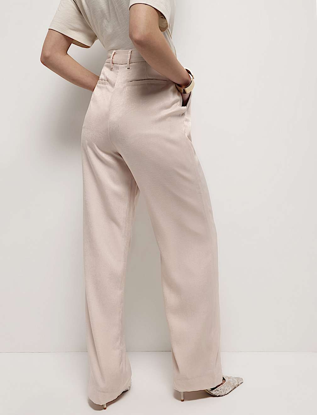 Flared Leg Mid Rise Trousers