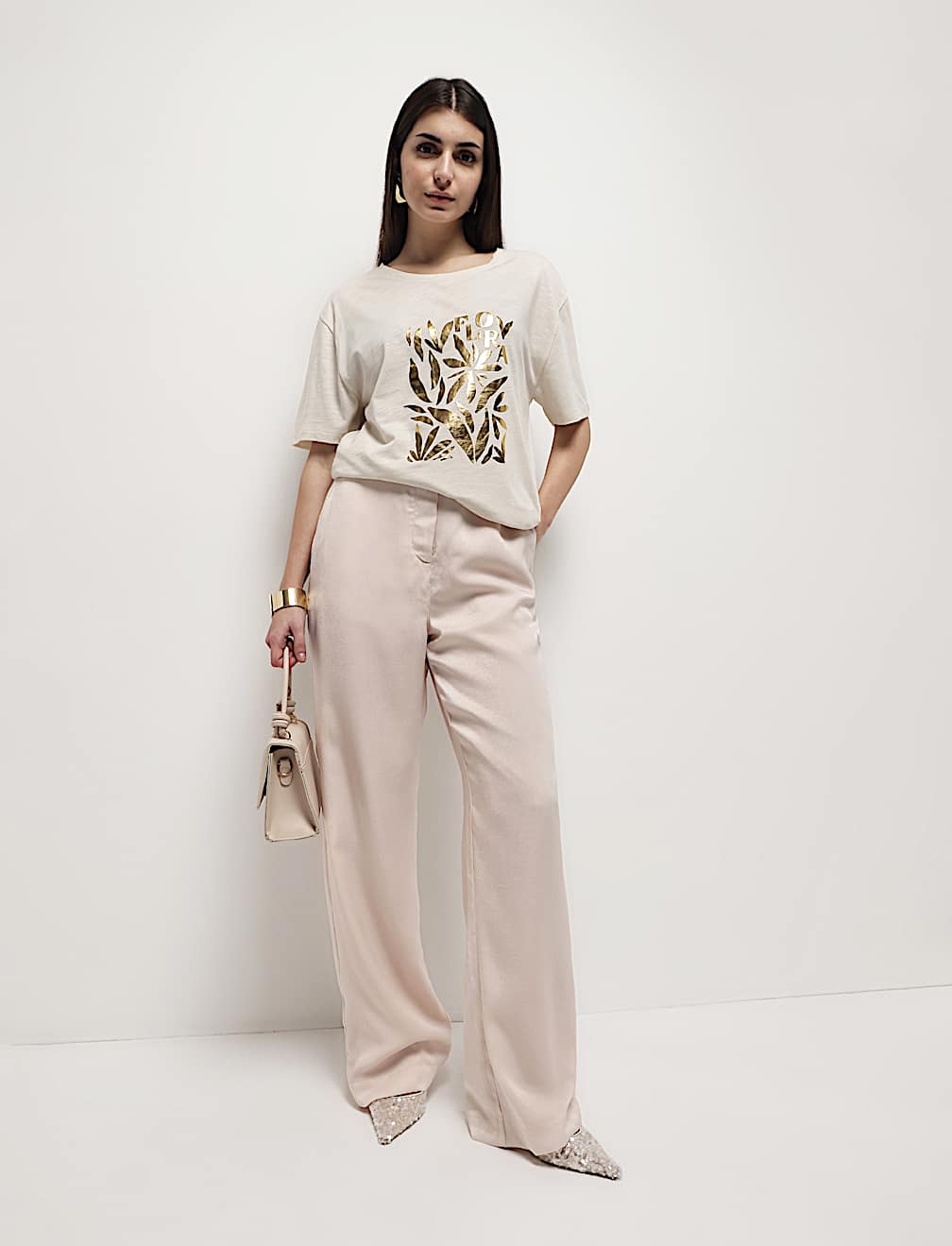 Flared Leg Mid Rise Trousers