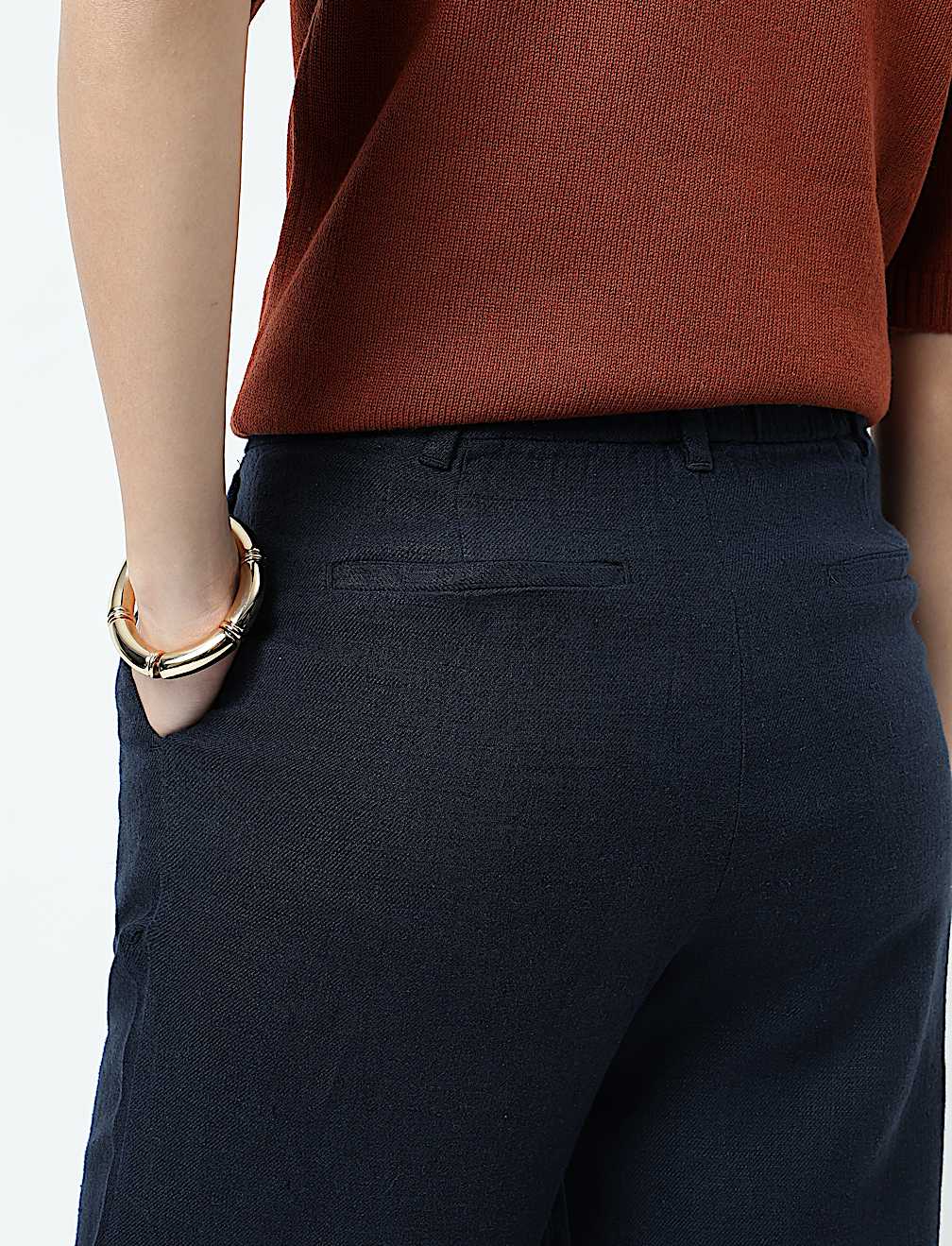 Linen Rich Pleat Front Cropped Trousers