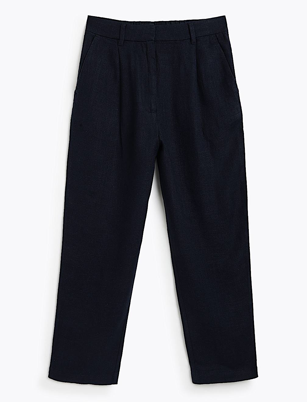 Linen Rich Pleat Front Cropped Trousers