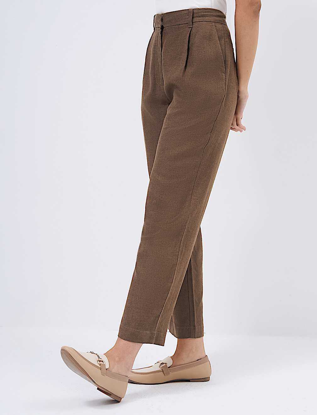 Linen Rich Pleat Front Cropped Trousers