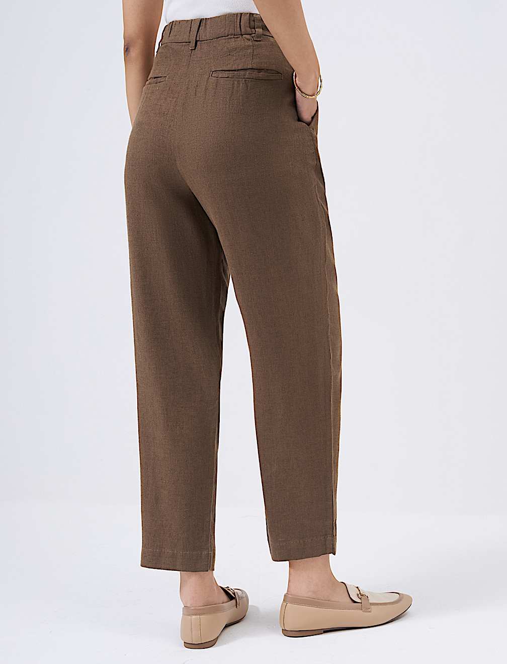 Linen Rich Pleat Front Cropped Trousers