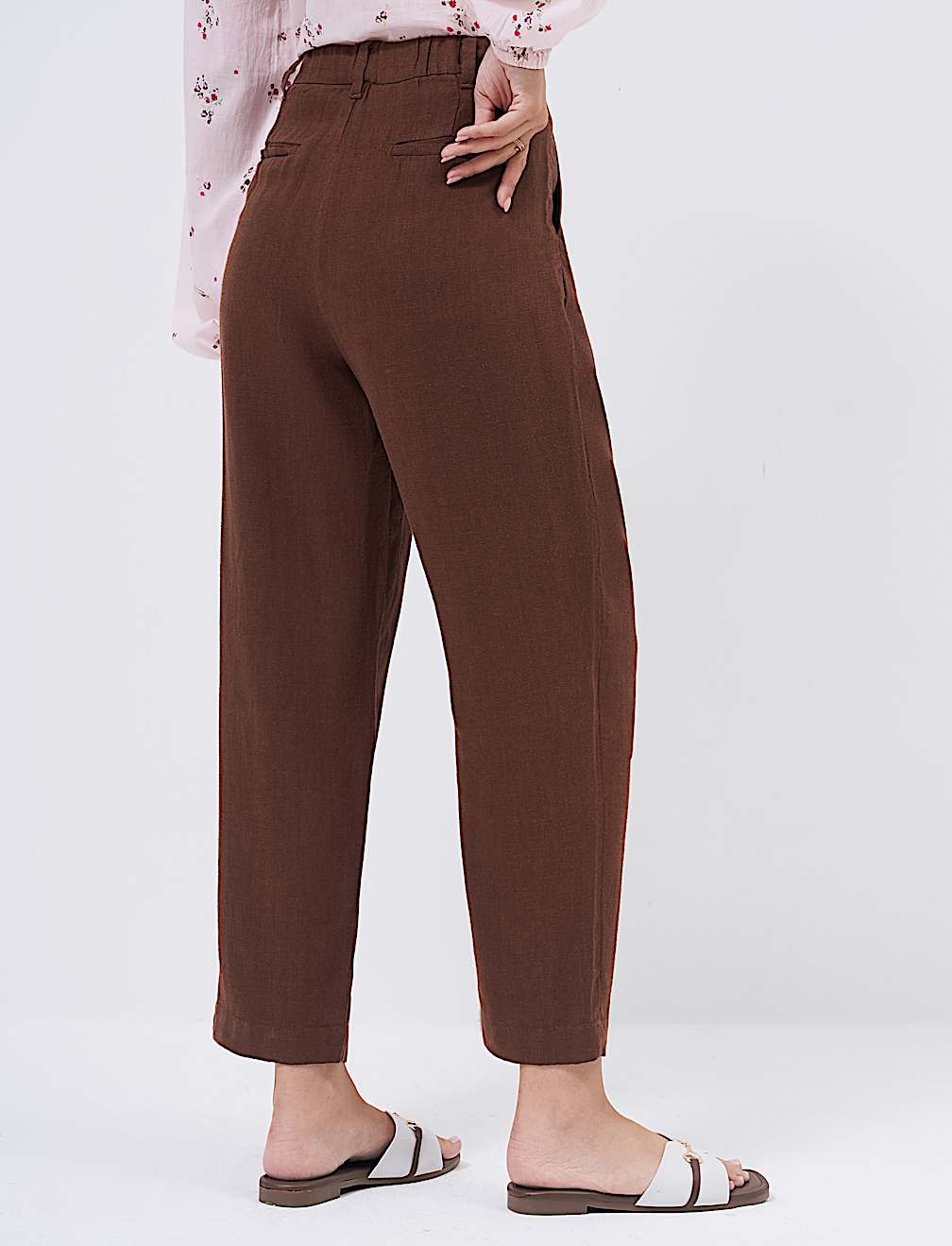 Linen Rich Pleat Front Cropped Trousers
