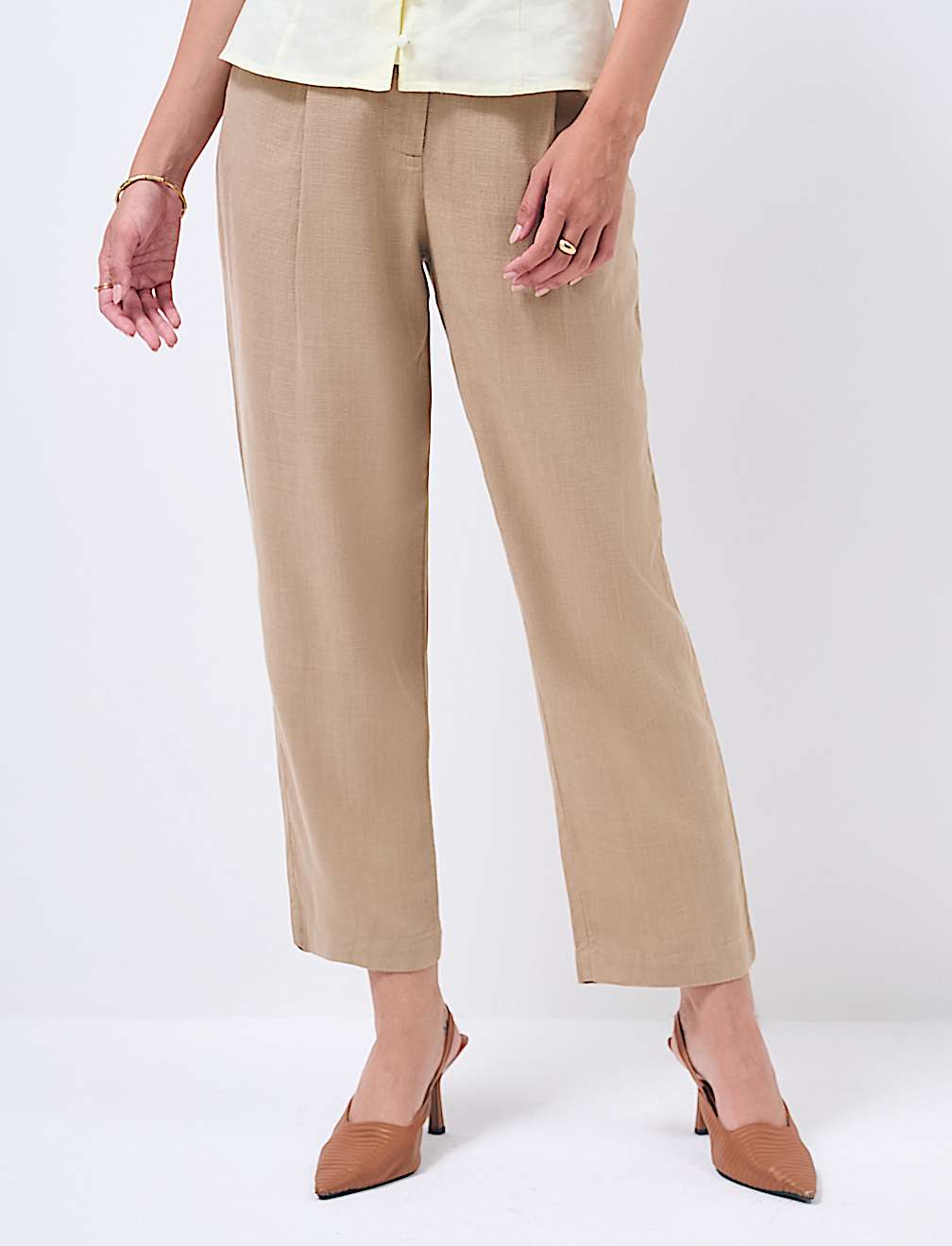 Linen Rich Pleat Front Cropped Trousers