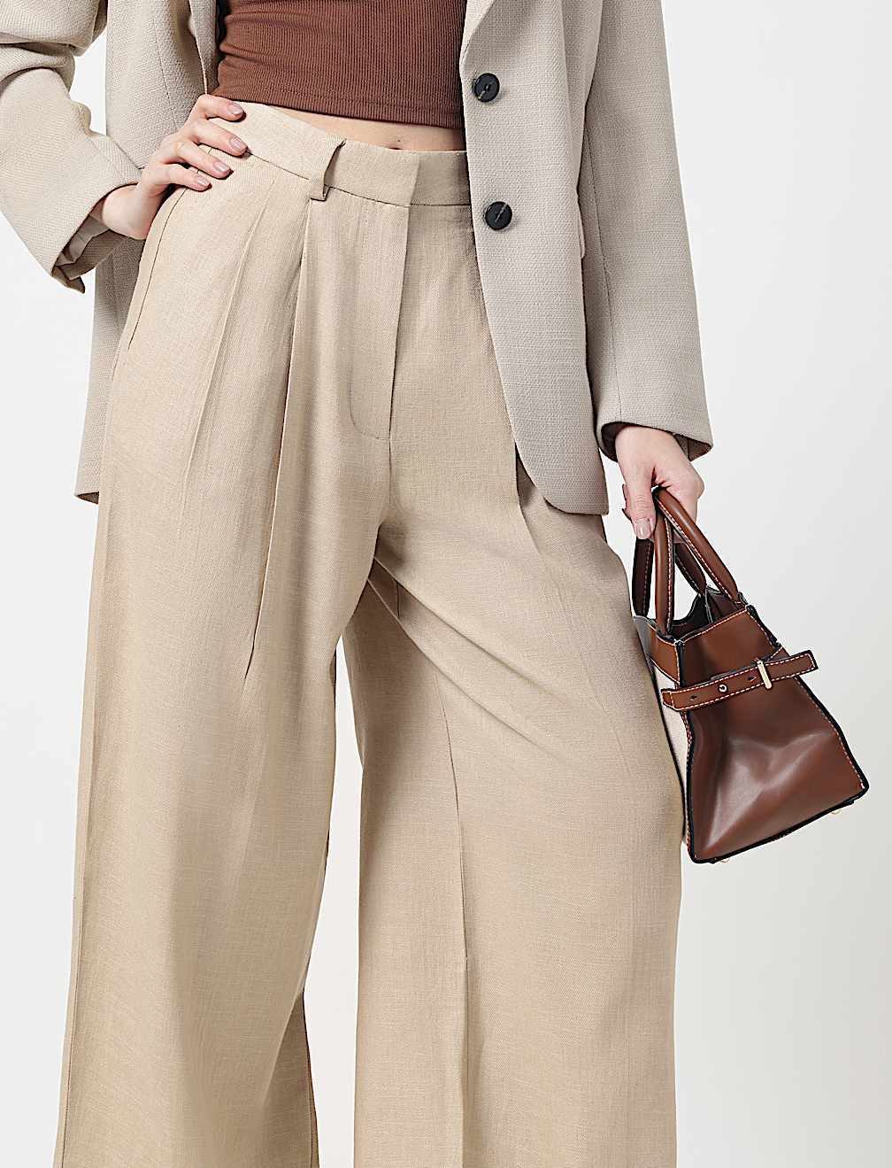Flax Mix Plain Regular Fit Trousers