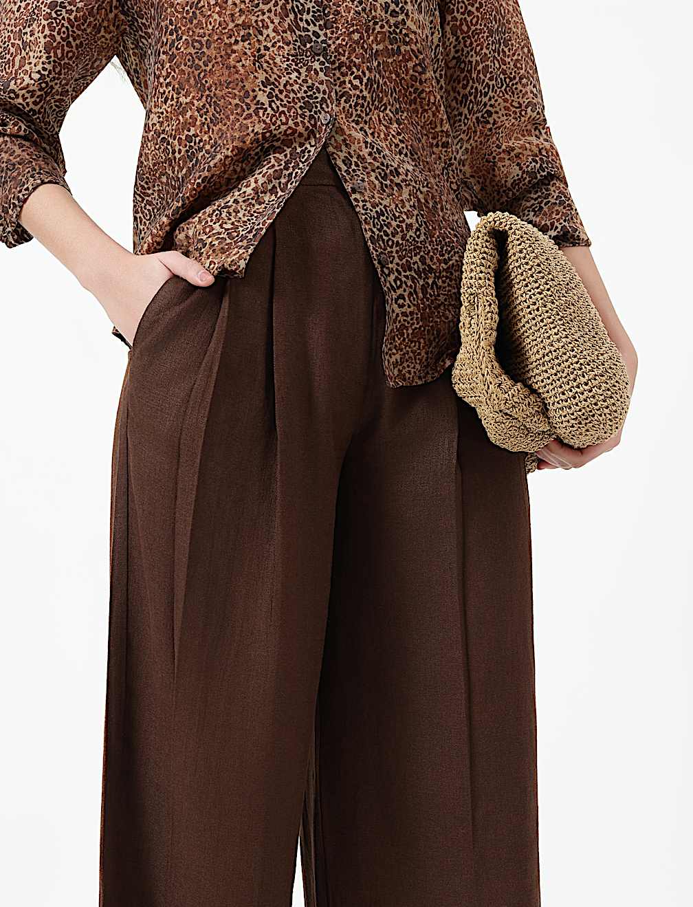 Linen Rich Textured Regular Fit Trousers