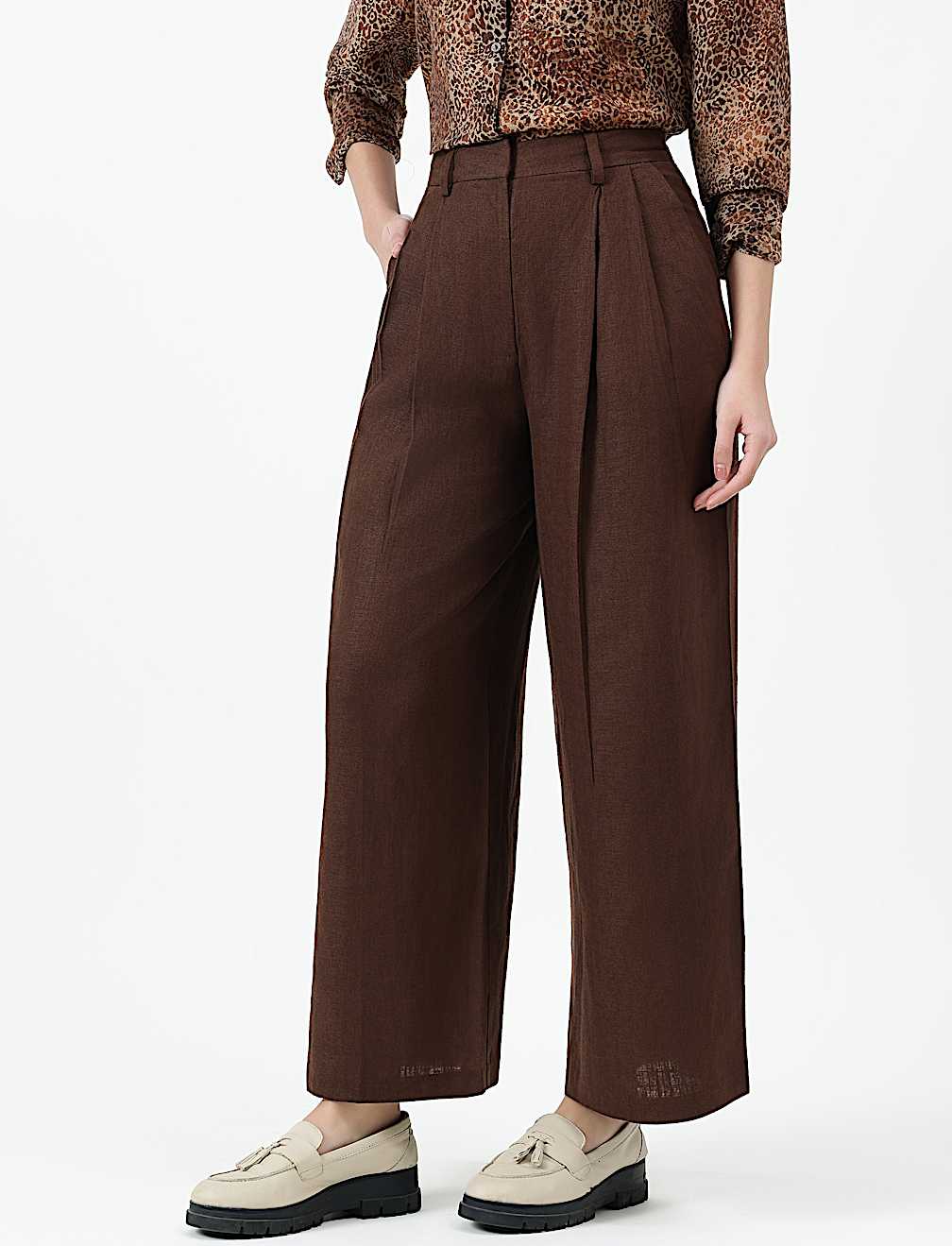 Linen Rich Textured Regular Fit Trousers