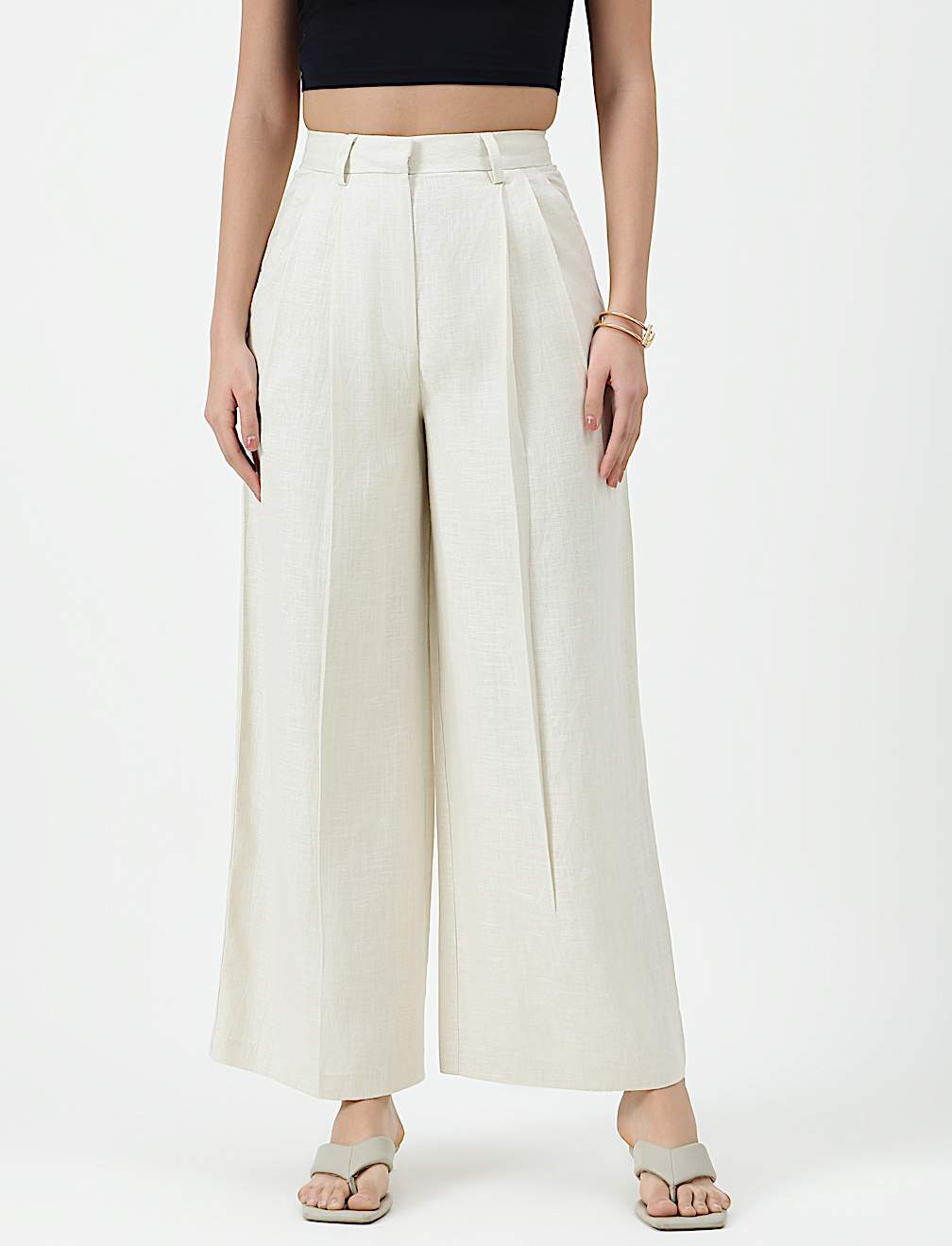 Linen Rich Textured Regular Fit Trousers