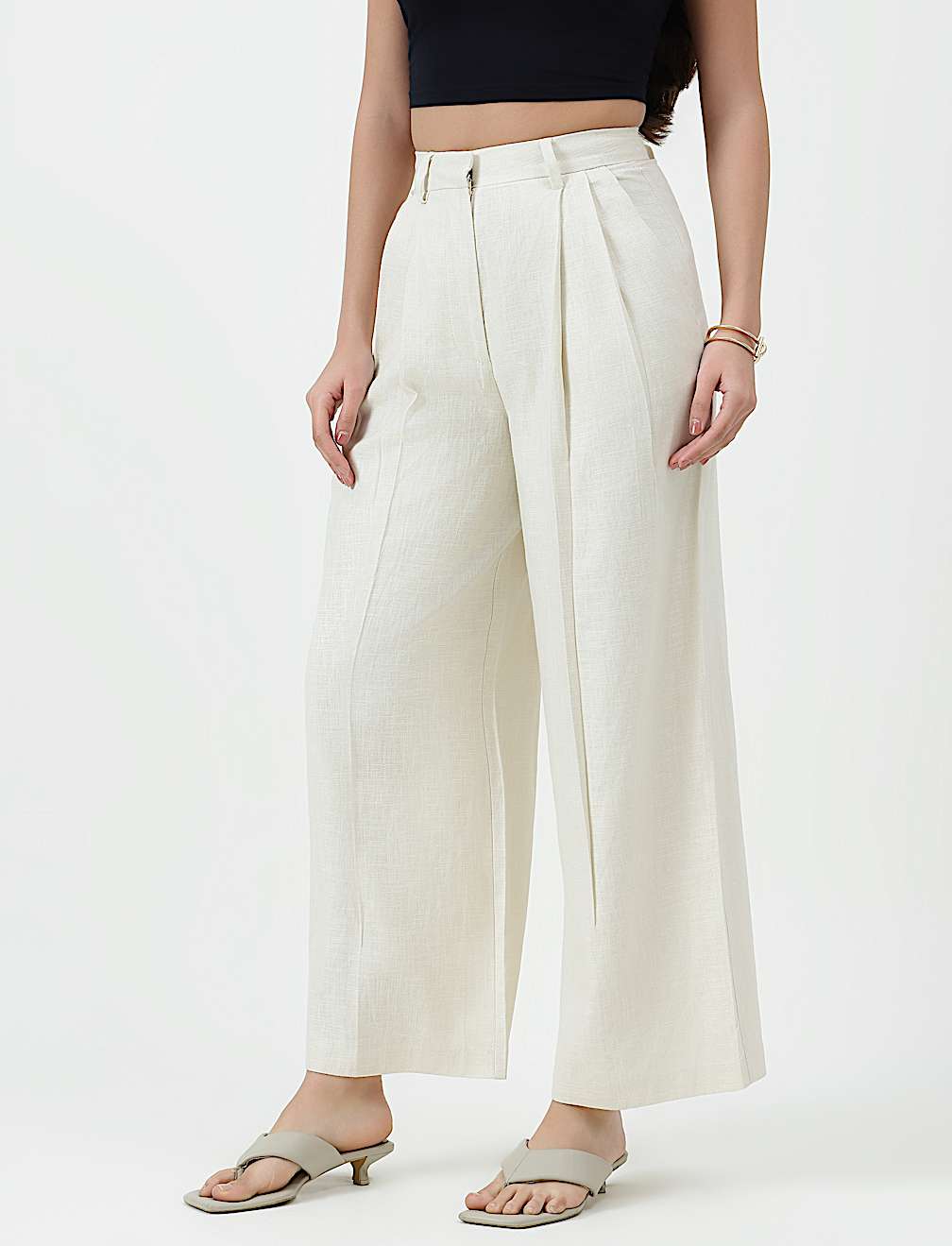 Linen Rich Textured Regular Fit Trousers