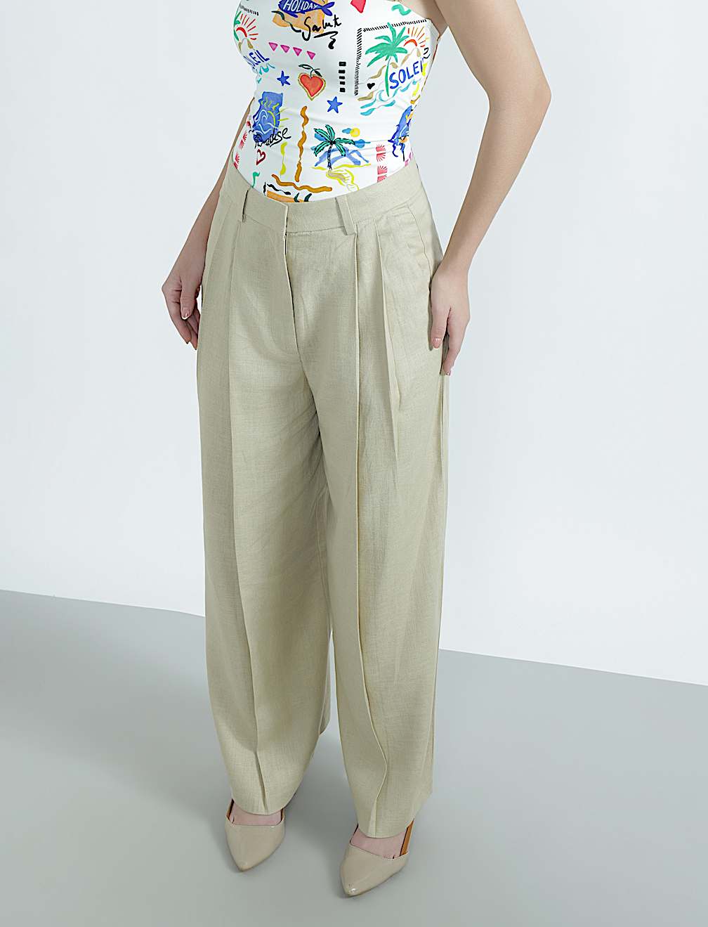 Linen Rich Textured Regular Fit Trousers