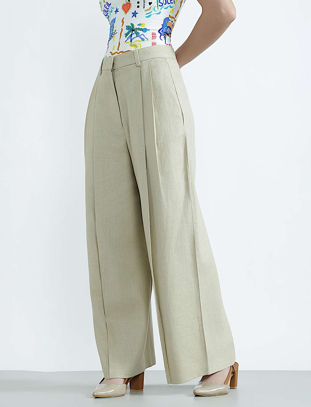 Linen Rich Textured Regular Fit Trousers