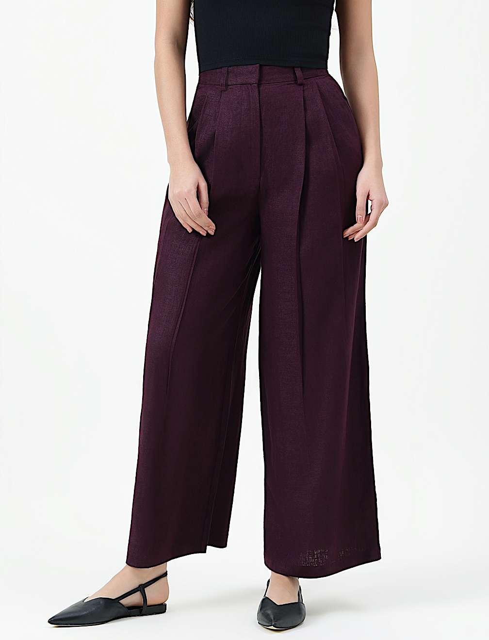 Linen Rich Textured Regular Fit Trousers