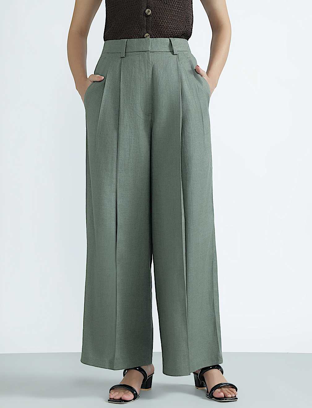 Linen Rich Textured Regular Fit Trousers