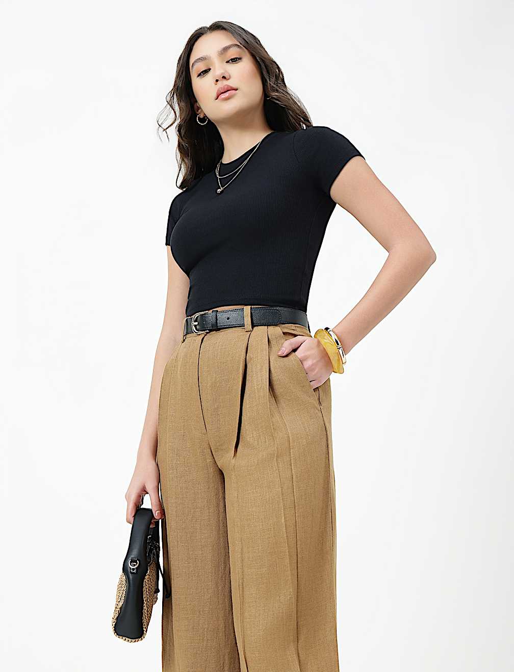 Linen Rich Textured Regular Fit Trousers