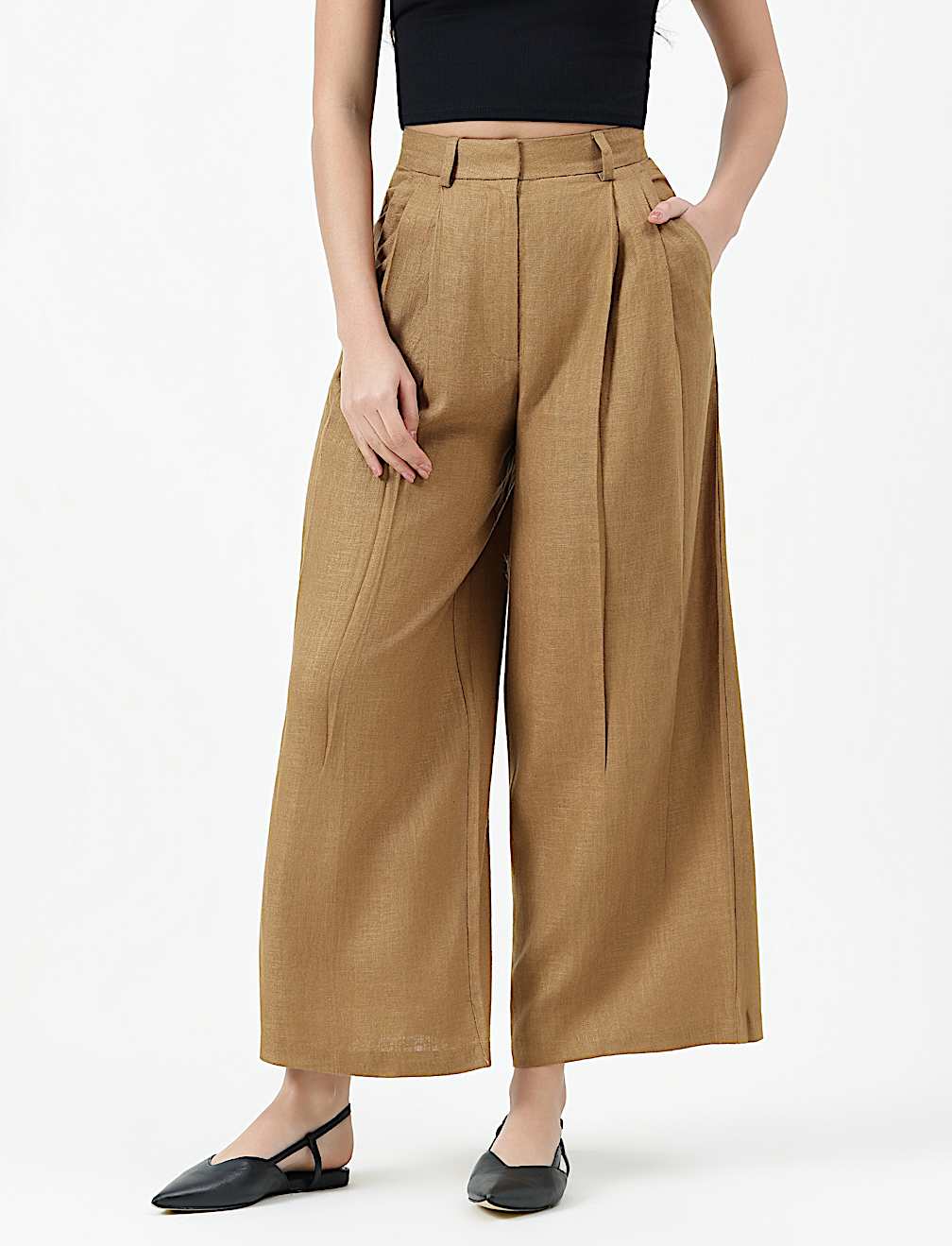 Linen Rich Textured Regular Fit Trousers