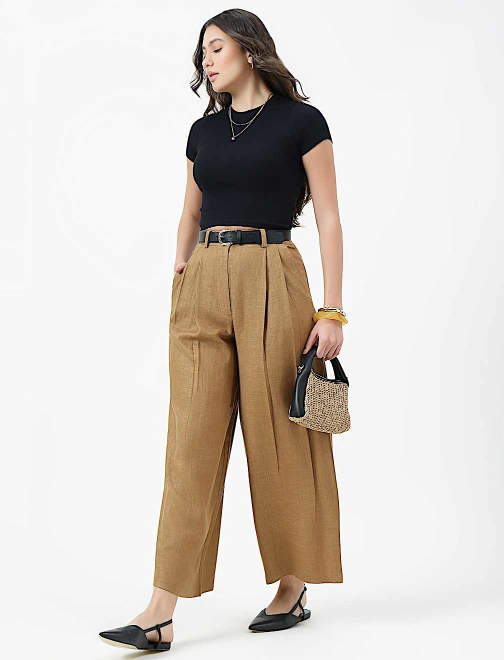 Linen Rich Textured Regular Fit Trousers