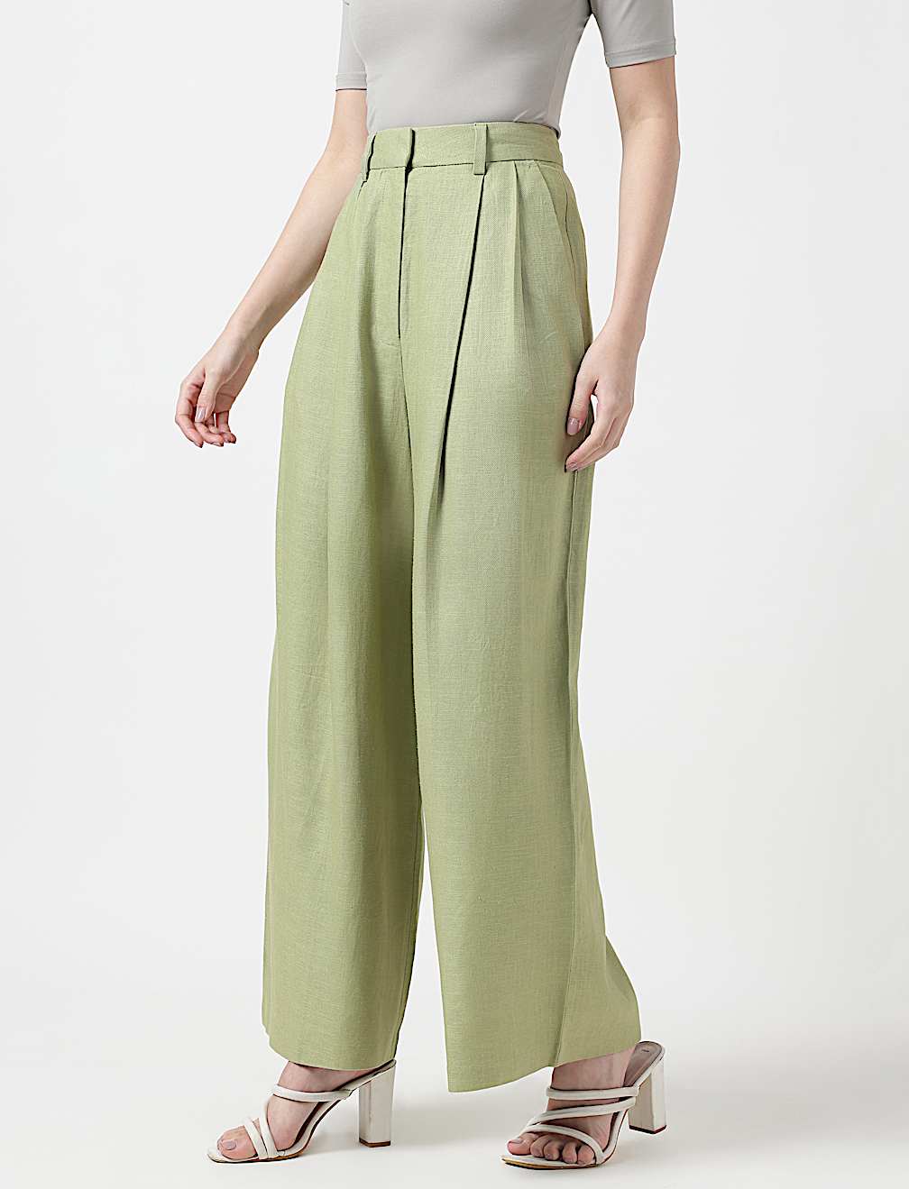 Flax Mix Plain Regular Fit Trousers