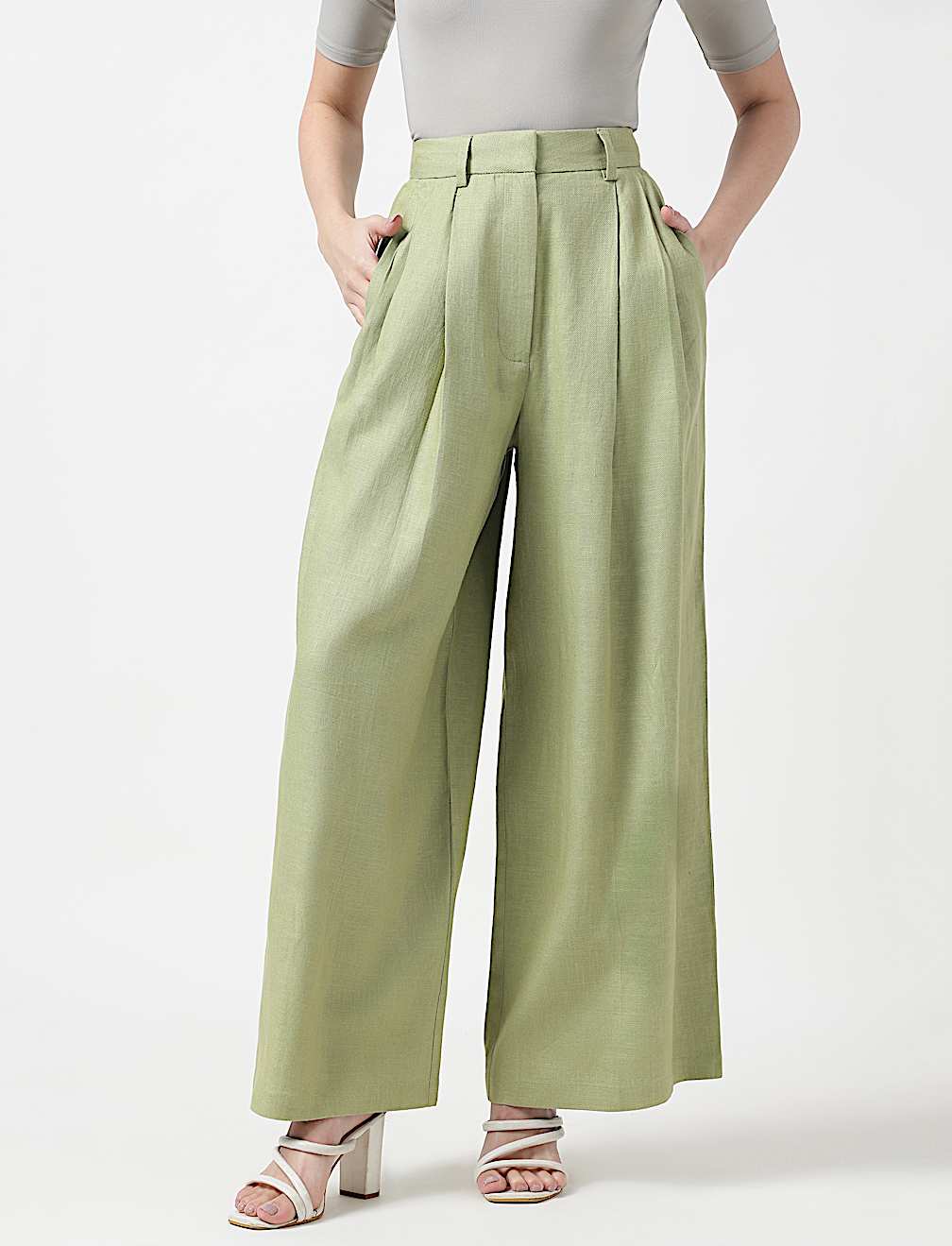 Flax Mix Plain Regular Fit Trousers