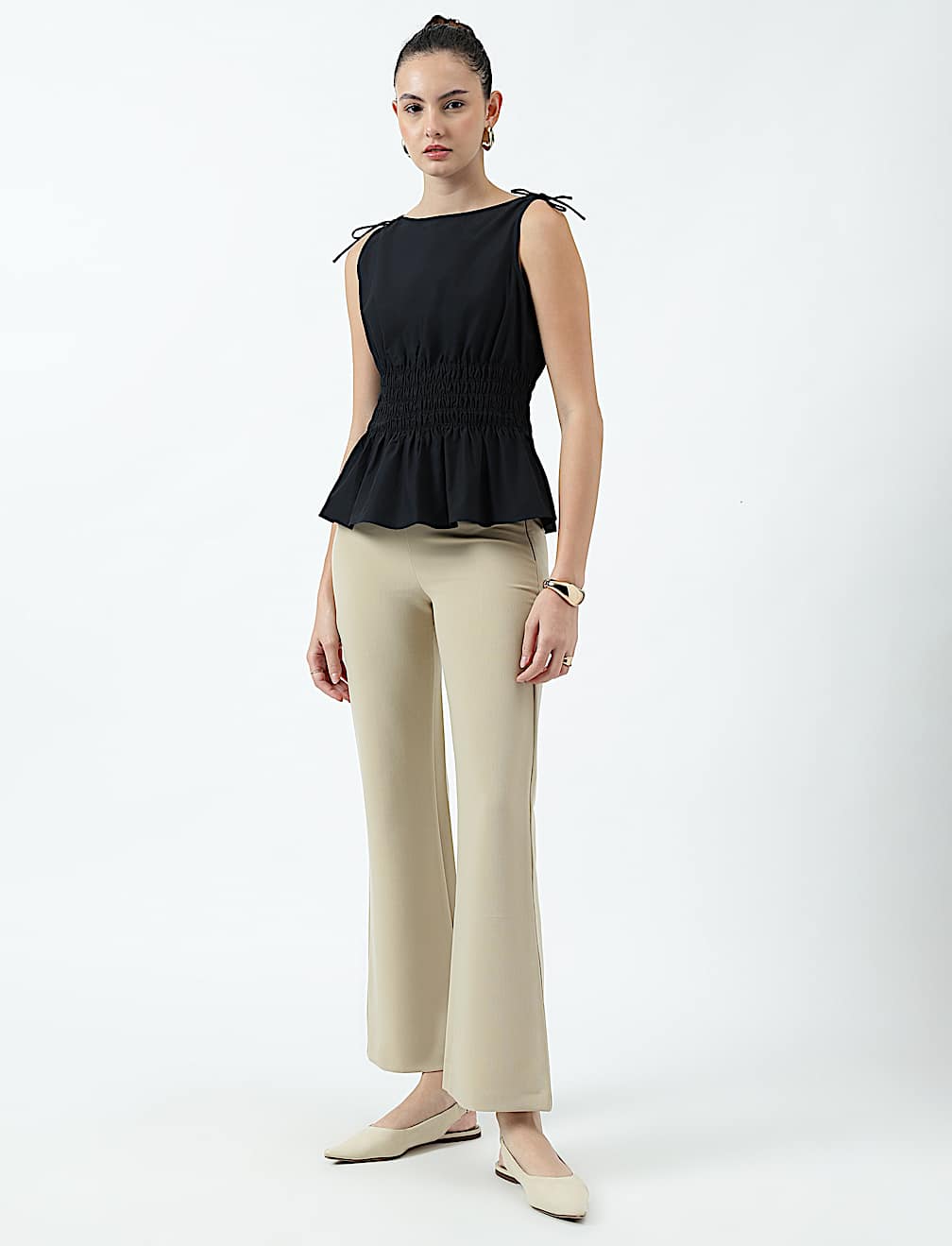 High Waist Side Zip Flared Trousers