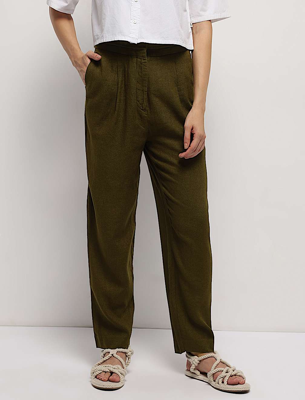 Linen Rich Straight Leg Trousers