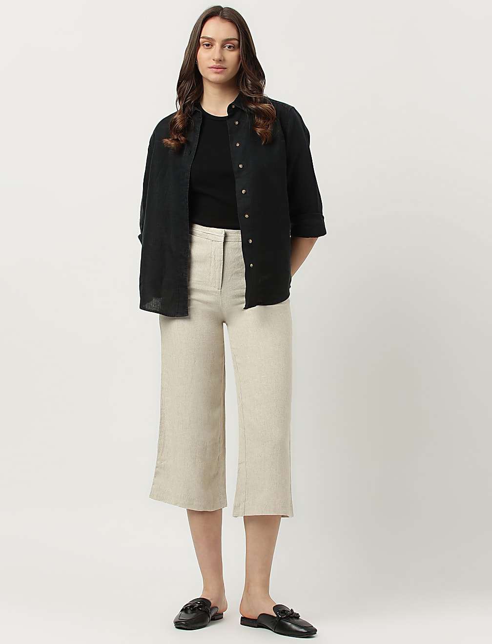 Linen Rich Wide Leg Trousers