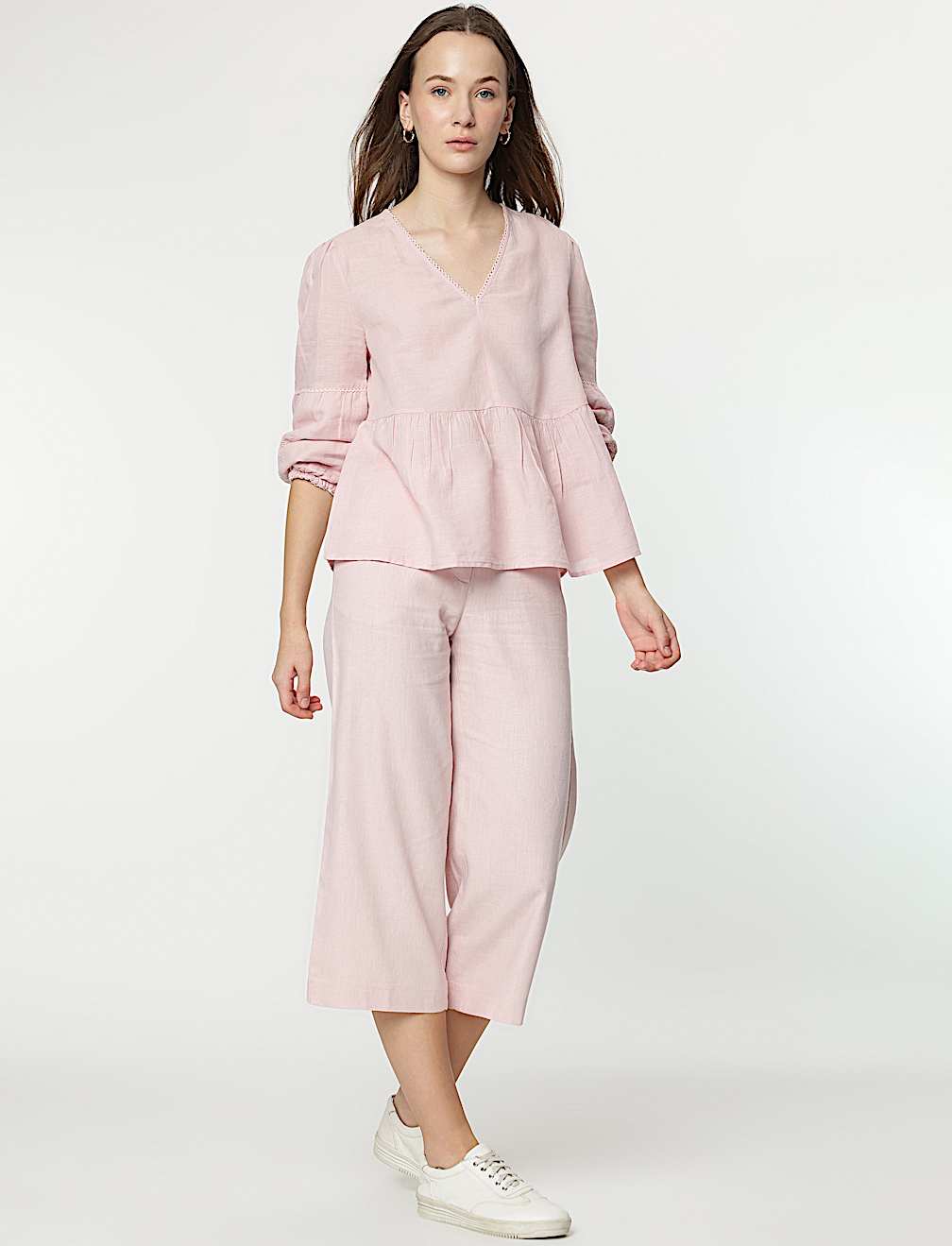 Linen Rich Wide Leg Trousers