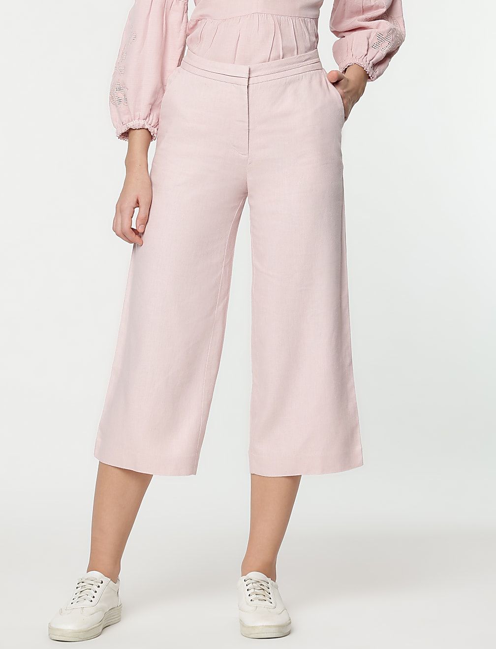 Linen Rich Wide Leg Trousers