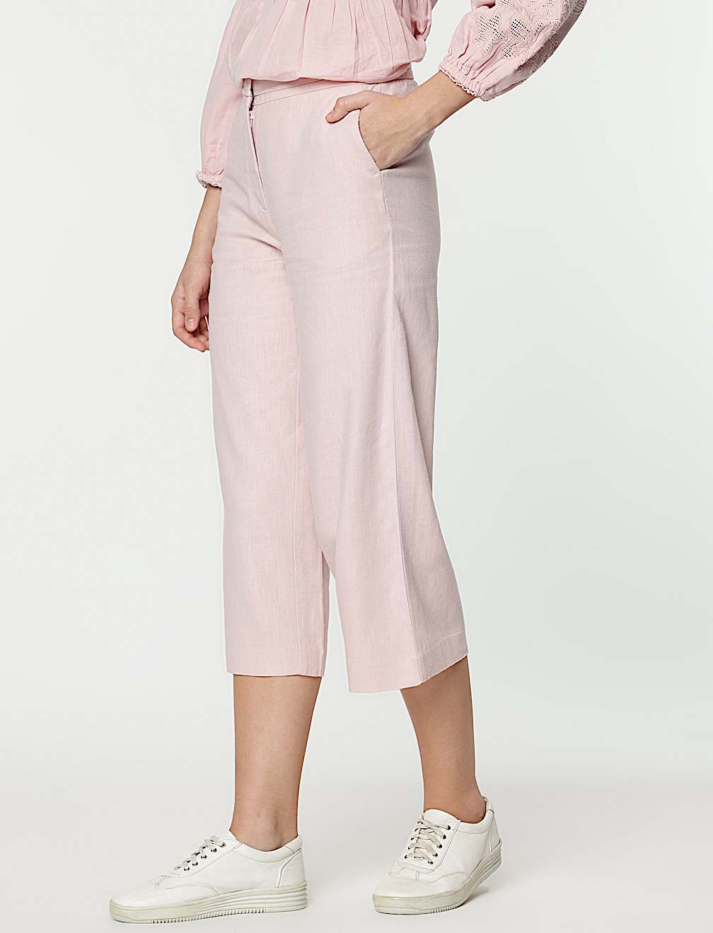 Linen Rich Wide Leg Trousers