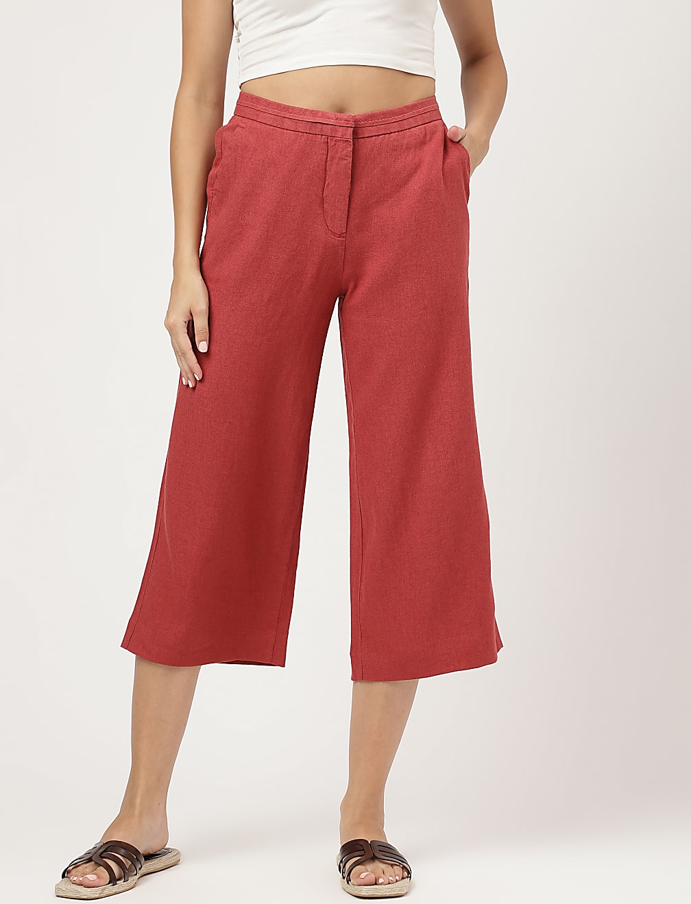Linen Rich Wide Leg Trousers