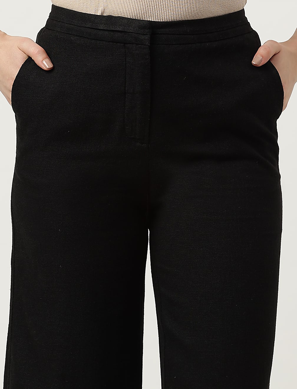 Linen Rich Wide Leg Trousers