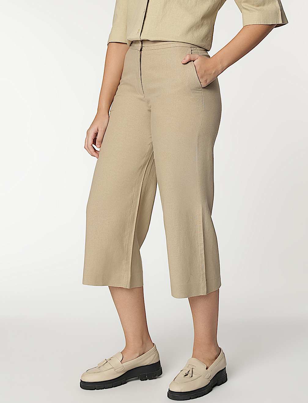 Linen Rich Wide Leg Trousers