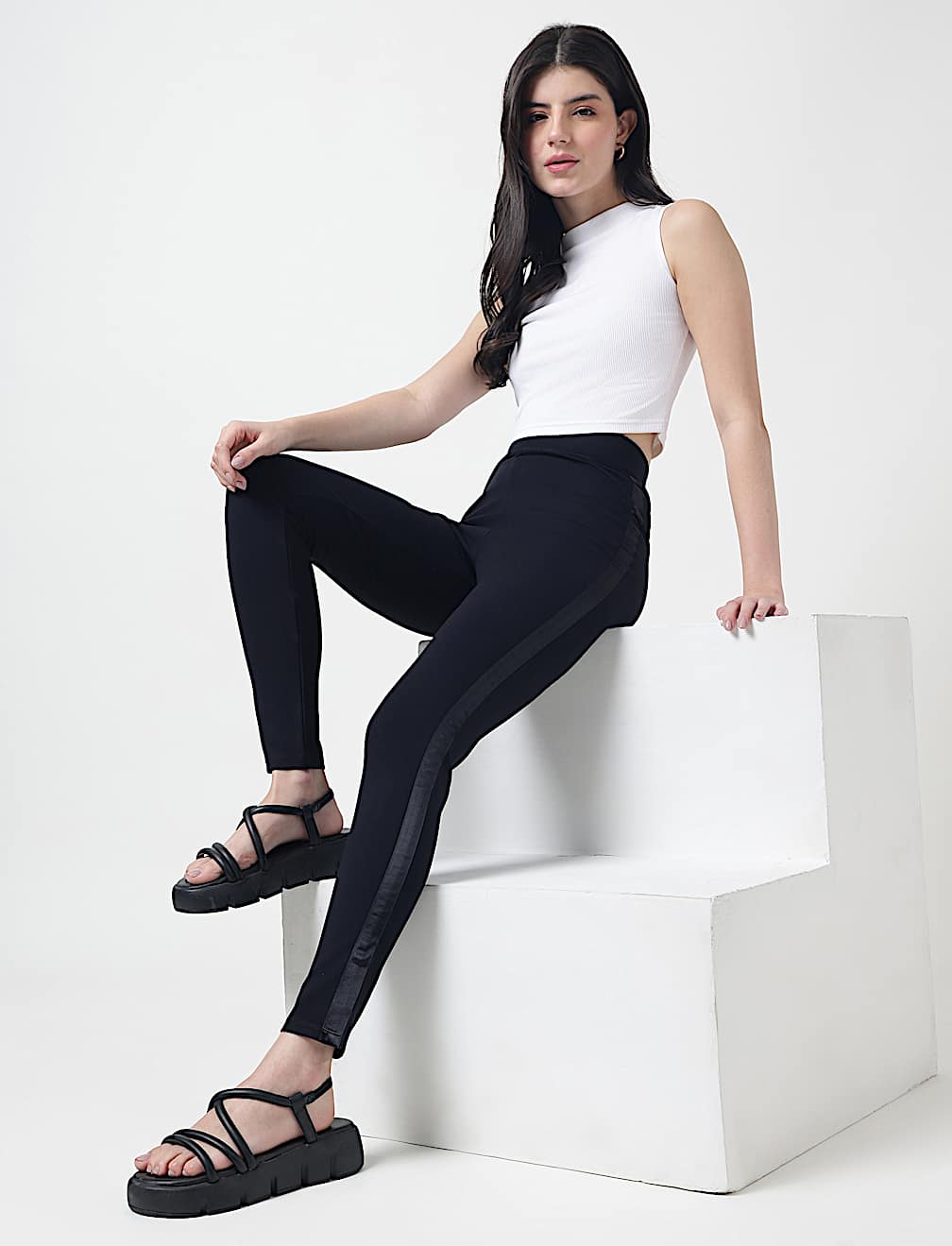Viscose Blend Solid Ankle Treggings