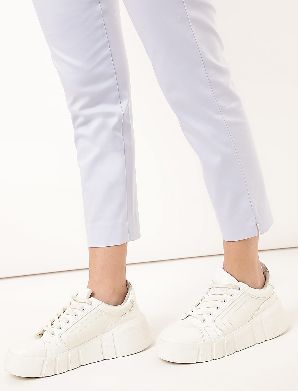 Cotton Rich Plain Straight Leg Trousers