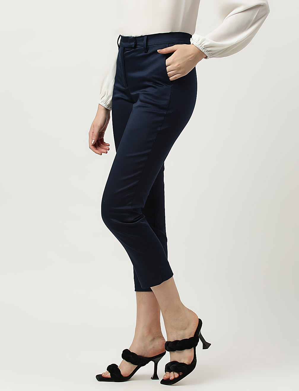 Cotton Rich Plain Straight Leg Trousers