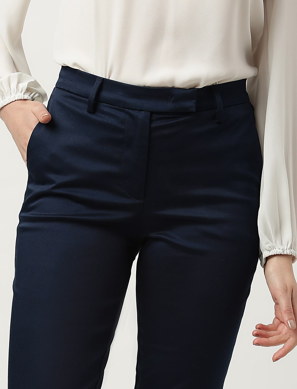 Cotton Rich Plain Straight Leg Trousers